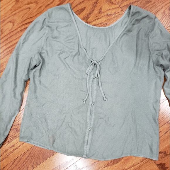 Anthropologie Cloth & Stone Dusk Green Back Tie Large Top - Picture 1 of 9